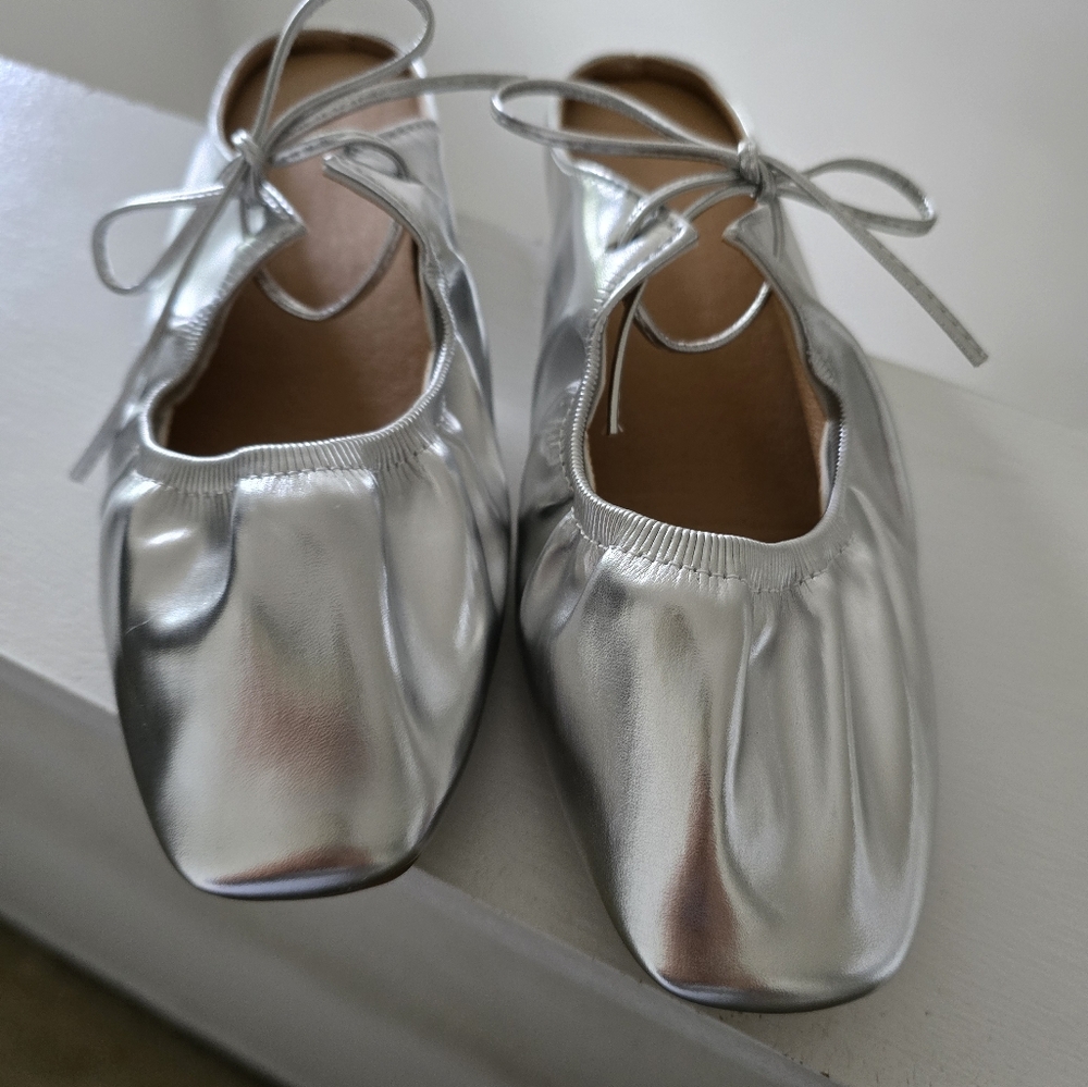 Silver Patten Leather Slide in Shoe
